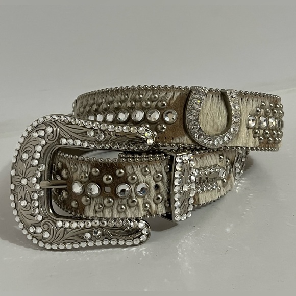Accessories - BB Simon | Vintage Horse Hair Leather Rhinestone Belt with Horseshoe Motif